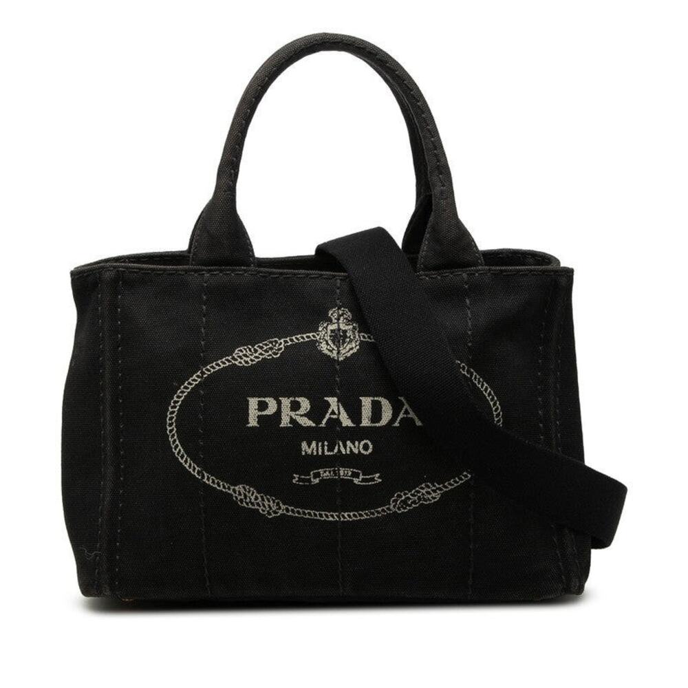 Prada Canapa Triangle Logo Plate Mini Handbag Black